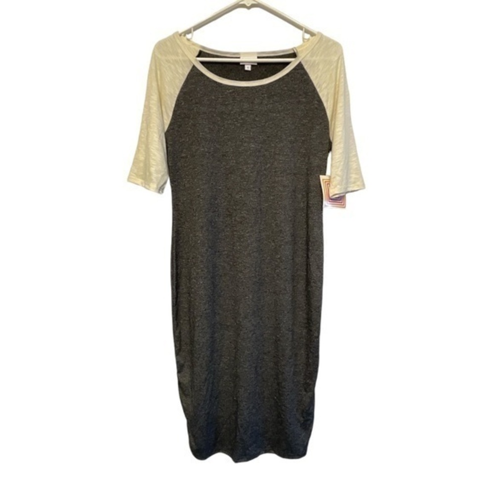 Womens Lularoe Gray Cream Julia Slim Fit Dress Short Sleeve Size Small NWT #6288